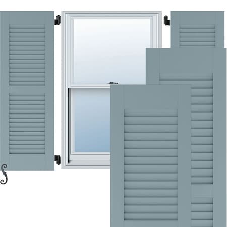 18W X 79H Americraft Two Equal Louver Exterior Real Wood Shutters, Peaceful Blue